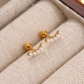 Elegant gold titanium steel screw back earrings with five curved pearls set - Curved Pearl Row / Pearl Pair (Boxed)