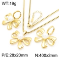 Set gioielli in acciaio al titanio dorato con ciondoli a fiocco e perle bianche su bianco - Set di Gioielli d'Oro (KS220645-KFC)
