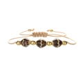 Handmade woven ceramic bead bracelet with adjustable beige cord and gold accents - Gold Beads + Dark Brown