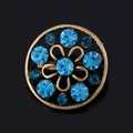 Vintage bronze round brooch featuring a floral center and faceted blue crystals - Bronze Round - Blue Crystal (XD037-4)