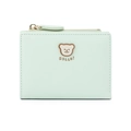 Cute mint green small wallet for women with cartoon bear relief and gold zipper - Green