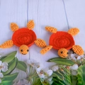 Handmade crochet turtle coasters set in orange and yellow yarn for desk heat insulation - Iron Red