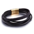 Mehrlagiges braunes Lederarmband für Herren mit goldenem Magnetverschluss aus Metall - Goldene Schnalle (KB92472-K) / Braun