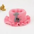 Pink knit baby scarf featuring a cute cartoon giraffe patch and decorative wood buttons - Pink Knitted Bib