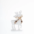 Figurine de renne de Noël en bois blanc avec nœud en jute et perles pour décoration - Cerf de Gauche