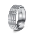 Herrenring aus silbernem Edelstahl mit gebürsteter Oberfläche und Gittermustern - US 6 / Silber