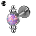 Silver G23 titanium labret stud with colorful round synthetic opal inlay and bead trim - G23 Titanium 1.2*6mm / Style 7-Pink Purple Opal (OP38)