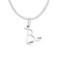 Silver stainless steel flat snake chain necklace with letter B heart pendant SKU - Letter B (Steel Color)