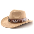 Cappello da cowboy western in pelle scamosciata kaki con fascia ricamata e turchese - M(56-58cm) / Cammello