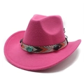 Detail of pink felt cowboy hat featuring ethnic embroidered band and turquoise stone - M (56-58cm) / Rose Red