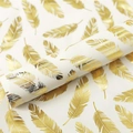 White gift wrapping paper with metallic gold feather patterns in a rolled format - Feather / 50*70CM