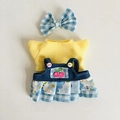 Kleidungsset für 17cm Puppe mit blauem Schleifenstirnband und gelbem T-Shirt - Gelbes T-Shirt & Blau Karierter Denim-Rock-Set (mit Haarklammer) / Passend für 17cm Puppe