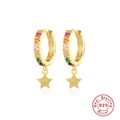 S925 sterling silver hoop earrings with colorful zircon and gold star pendant - 925 Silver / Gold