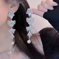 Sparkling long tassel earrings with fan shapes and pearls in a silver-tone finish - Triple Layer Fan Shape Pearl Style (67#银针-银色)