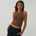 Slim fit brown Y2K racerback crop top tank for women with elastic fabric and crew neck - L / Coffee