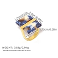 Anillo de acero inoxidable oro 18k con piedra de mármol azul rectangular - Base Dorada / Mármol Azul Blanco