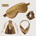 Satin sleep mask and hair accessories set in elegant golden bronze silk finish - 4pcs Set (Short Bag) / Bronze Gold