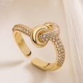 Minimalist 18K gold plated knot ring with white zircon stones on silk fabric - Knotted Style (14580) / Gold