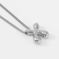Silver puffy clover bubble pendant necklace with polished metallic finish on white background - Steel Letter X