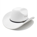 Sombrero de vaquero blanco de fieltro de lana con cinturón de cuero negro y hebilla dorada - M (56-58cm) / Blanco