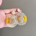 Pendientes de sombrero de paja tejidos con flor amarilla para vacaciones de verano - 6# Pin de Plata Café Estilo Sombrero de Paja Amarillo