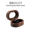 Oval walnut wood ring box with dual slots and black velvet lining for two rings - Double Slot / With Window / No Engraving (Blank) / Black Lining