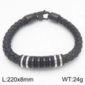 Bracciale da uomo in pelle nera intrecciata con anelli d'acciaio, misura 220x8mm - Nero (KB188292-KLHQ)