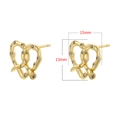 Elegant gold heart twist stud earrings with sparkling crystals, sized 15mm by 13mm - Small Heart Pretzel Knot (VE1506) / Gold