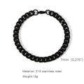 Black 316 stainless steel Cuban link bracelet with 7mm width in a sleek polished finish - 7mm / 18cm / Black