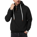 Detail of men's fleece hoodie featuring a half-zip neckline and thick white drawstrings - S / Tops / Black