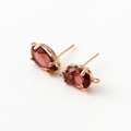 14k gold plated stud earrings with deep red oval zirconia crystals for DIY jewelry making - Rosy Brown
