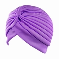 Ethnic turban hat for women in pleated purple stretch fabric for sleep and chemo use - One Size / Deep purple