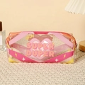 Transparente PVC-Kulturtasche mit rosa Reißverschluss und buntem Herz-Streifen-Muster - Buchstaben Herz Stil / 20*6.5*8cm