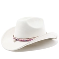 Detail of white felt western cowboy hat featuring bohemian braided band and shell accent - M (56-58cm) / Cream