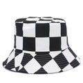 Unisex black and white checkerboard bucket hat made of durable canvas material - Large Grid