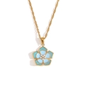 Collana placcata oro 18K con ciondolo a fiore in smalto azzurro e perla centrale - Collana Con Pendente a Petalo (Doppio Blu)