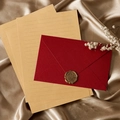 Retro linen texture envelope in deep red with vintage wax seal and lined stationery - 3 Bright Red Envelopes + 10 Kraft Papers + 3 Wax Seals / Red