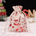 Christmas cotton linen drawstring gift bag with red glitter Santa and star patterns - 10*14cm / Red Santa Reindeer