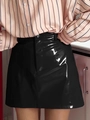 Glossy black PU leather high-waisted mini skirt with shiny patent finish for women - S / Black