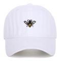 Casquette de baseball en coton blanc avec broderie abeille vintage et visière courbée - Réglable / Blanc