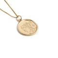Close-up of vintage coin pendant necklace with goddess relief in gold plating - Vintage Figure Relief Style (0489 Necklace)