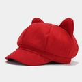 Casquette gavroche rouge en laine avec oreilles de chat mignonnes de style rétro épuré - Taille unique / Rouge