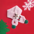 Pink plush kids Christmas scarf with cartoon deer and pompom accents for winter - Fox (Pink)