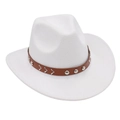 Top view of white cowboy hat with brown leather band and silver rivet accents - One Size / White
