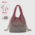 Sparkling gradient pink rhinestone bucket bag for women including a free snake chain strap - Gradient Red