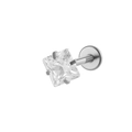 Zilveren roestvrijstalen labret sieraad met vierkante heldere zirkonia en platte rug - 4mm Zirkonia (8mm Lengte) / Zilver (Vierkant)