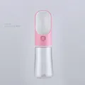 Portable pink dog water bottle with a wide arc drinking trough and transparent storage - Pink and White Water Style / With Rabbit Ear Decoration
