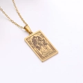 Golden tarot card necklace with The High Priestess pendant on a long delicate chain - The High Priestess