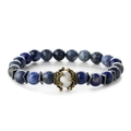 Bracciale in pietre naturali di sodalite con perline e ciondolo a corona in bronzo - Bracciale Corona Sodalite
