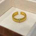 Matte gold adjustable ring in 925 sterling silver featuring three small inset diamonds - Gold Satin Triple Zircon (JZ0735)
